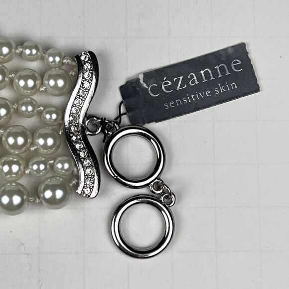 Cezanne 10" x 2" 6-Strand Faux Pearl Rhinestone Bracelet Sensitive Skin Toggle - Picture 7 of 9